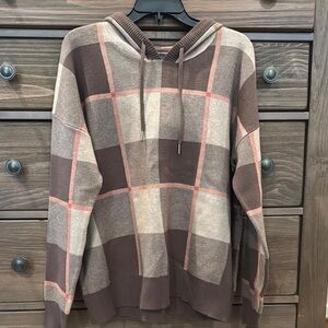 Plaid Hoodie Sweater in Brown and Cream